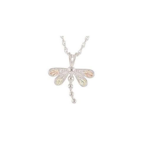 Sterling Silver Black Hills Gold Intricate Dragonfly Pendant - Jewelry