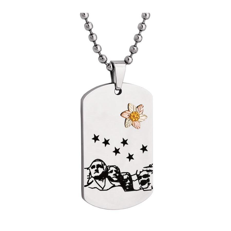Sterling Silver Black Hills Gold Rushmore Dogtag Pendant - Jewelry