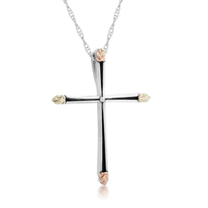Sterling Silver Black Hills Gold Thin Cross Pendant - Jewelry