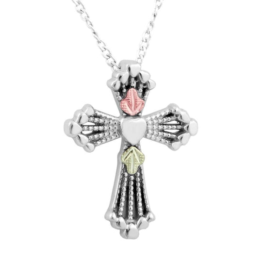 Sterling Silver Black Hills Gold Beaded Cross Pendant - Jewelry