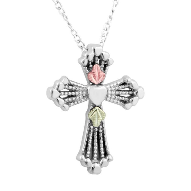 Sterling Silver Black Hills Gold Beaded Cross Pendant - Jewelry