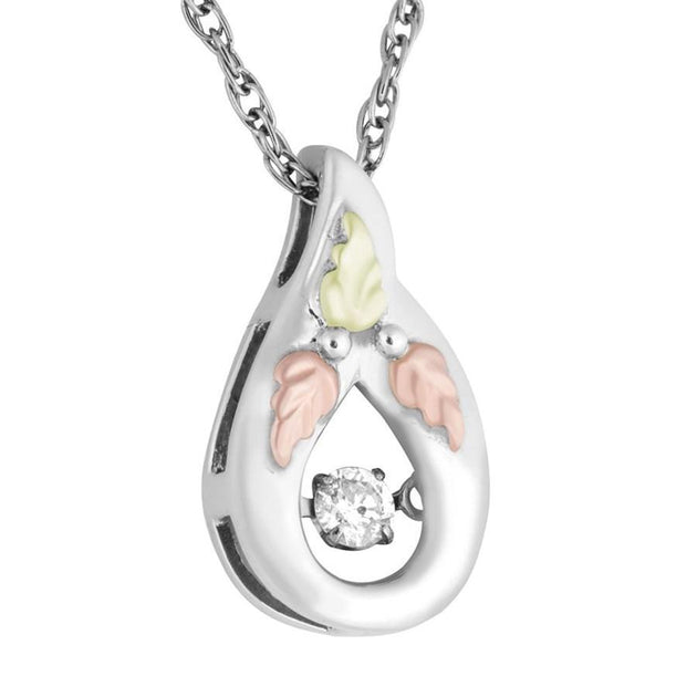Sterling Silver Black Hills Gold Diamond Drop Pendant - Jewelry