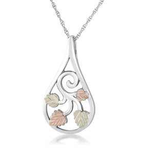 Sterling Silver Black Hills Gold Foliage Drop Pendant - Jewelry