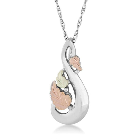 Sterling Silver Black Hills Gold Swirly Foliage Pendant - Jewelry