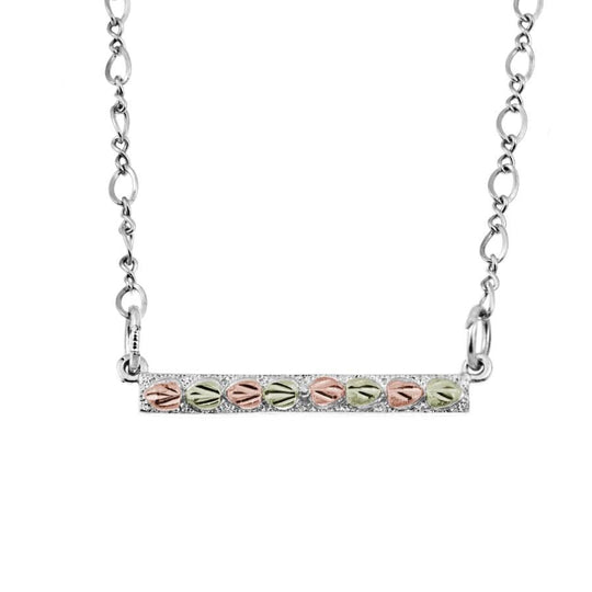 Sterling Silver Black Hills Gold Foliage Bar Pendant - Jewelry