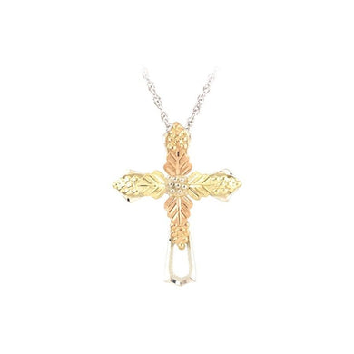 Sterling Silver Black Hills Gold Foliage Cross II Pendant - Jewelry