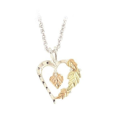 Sterling Silver Black Hills Gold Leafy Heart Pendant - Jewelry