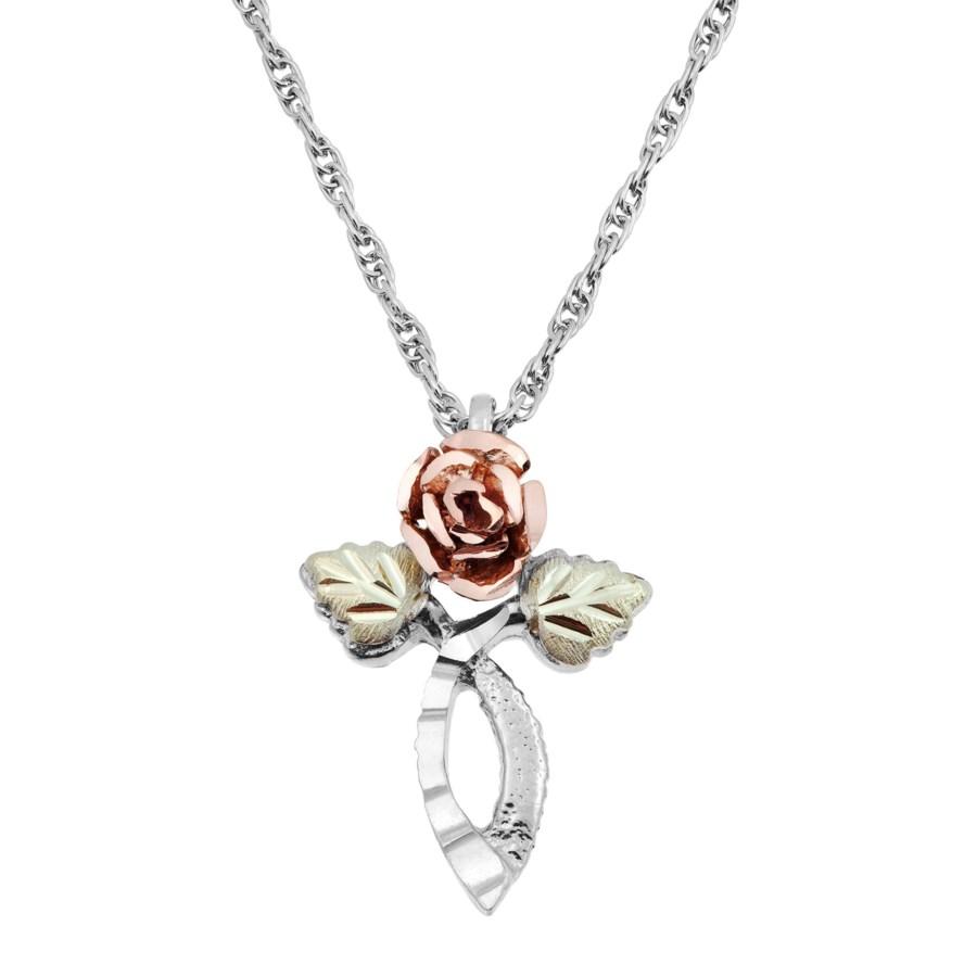 Sterling Silver Black Hills Gold Rose Pendant & Necklace - Jewelry