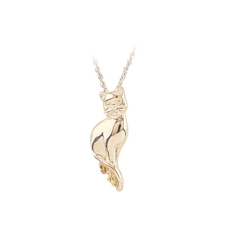 Sterling Silver Black Hills Gold Slinky Cat Pendant - Jewelry