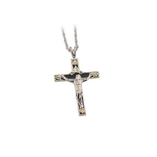 Sterling Silver Black Hills Gold Antiqued Crucifix Pendant - Jewelry