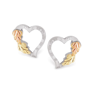 Heart with Foliage II - Sterling Silver Black Hills Gold Earrings