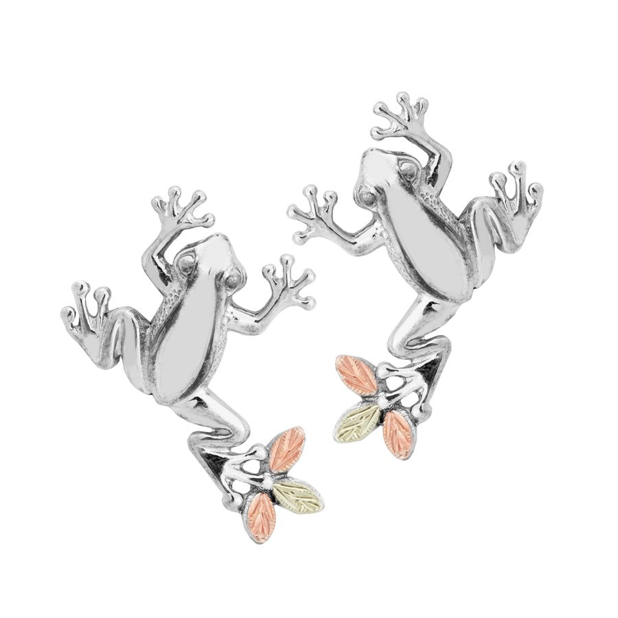 Sterling Silver Black Hills Gold Frog Earrings