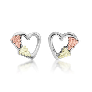 Sterling Silver Black Hills Gold Heart with Foliage Earrings