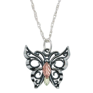 Sterling Silver Black Hills Gold Oxidized Butterfly Pendant II - Jewelry