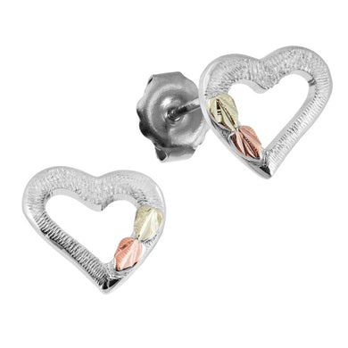 Sterling Silver Black Hills Gold Heart Stud Earrings