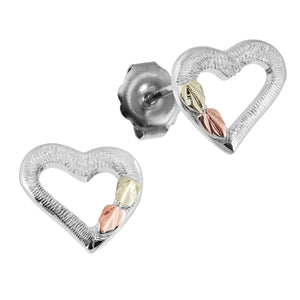 Sterling Silver Black Hills Gold Heart Stud Earrings