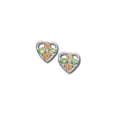 Sterling Silver Black Hills Gold Foliage Heart Earrings