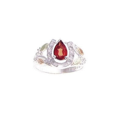 Sterling Silver Black Hills Gold Garnet Horseshoe Ring - Jewelry
