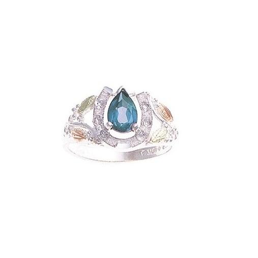 Sterling Silver Black Hills Gold Blue Topaz Horseshoe Ring - Jewelry