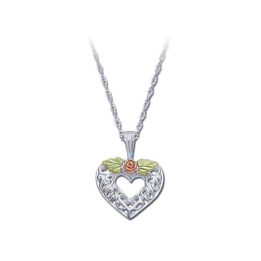 Sterling Silver Black Hills Gold Heart of Rose Pendant - Jewelry