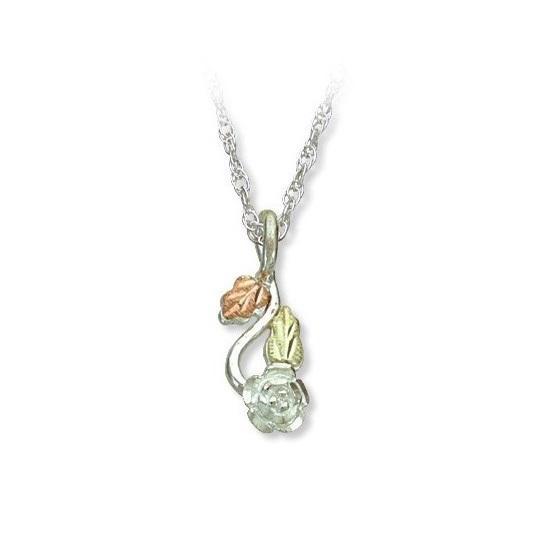 Sterling Silver Black Hills Gold Solitary Rose Pendant - Jewelry