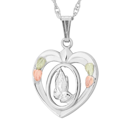 Sterling Silver Black Hills Gold Praying Hands Heart Pendant - Jewelry