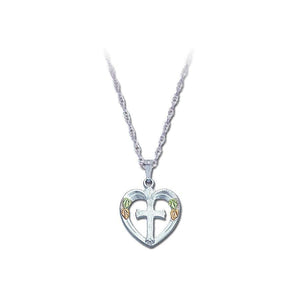Sterling Silver Black Hills Gold Cross in Heart Pendant - Jewelry