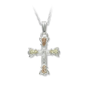 Sterling Silver Black Hills Gold Foliage Cross Pendant II - Jewelry