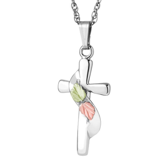 Sterling Silver Black Hills Gold Cross with Sash Pendant - Jewelry