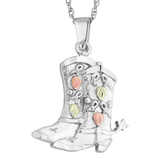 Sterling Silver Black Hills Gold Cowboy Boots Pendant - Jewelry