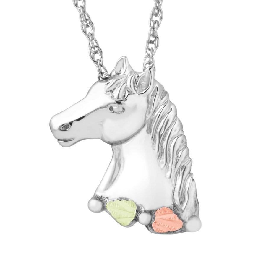 Sterling Silver Black Hills Gold Stately Horse Pendant - Jewelry