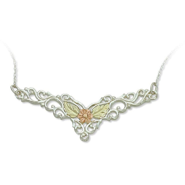 Sterling Silver Black Hills Gold Wide Foliage Pendant - Jewelry