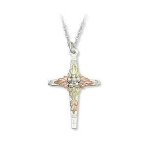 Sterling Silver Black Hills Gold Foliage Cross Pendant IV - Jewelry