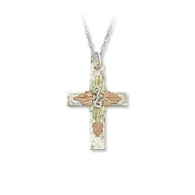 Sterling Silver Black Hills Gold Foliage Cross Pendant - Jewelry