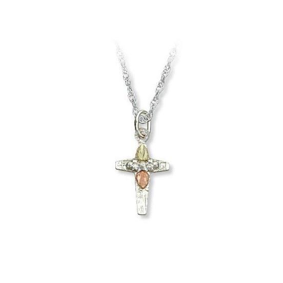 Sterling Silver Black Hills Gold Foliage Cross Pendant III - Jewelry
