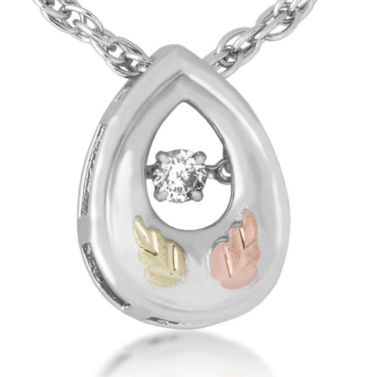 Sterling Silver Black Hills Gold Diamond in a Drop Pendant - Jewelry