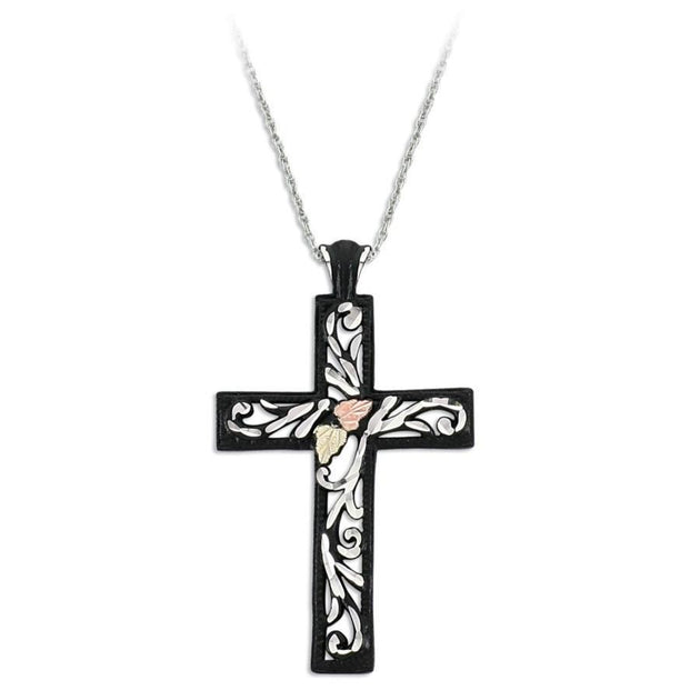 Sterling Silver Black Hills Gold Powder Coat Cross Pendant - Jewelry