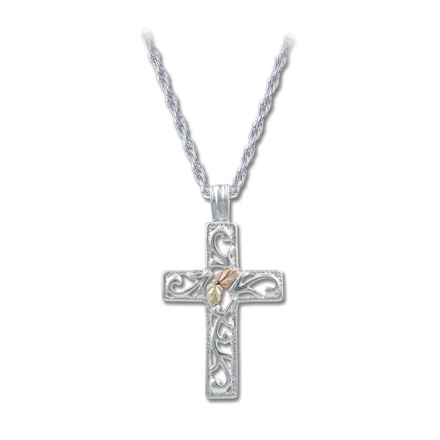 Sterling Silver Black Hills Gold Intricate Cross Pendant - Jewelry