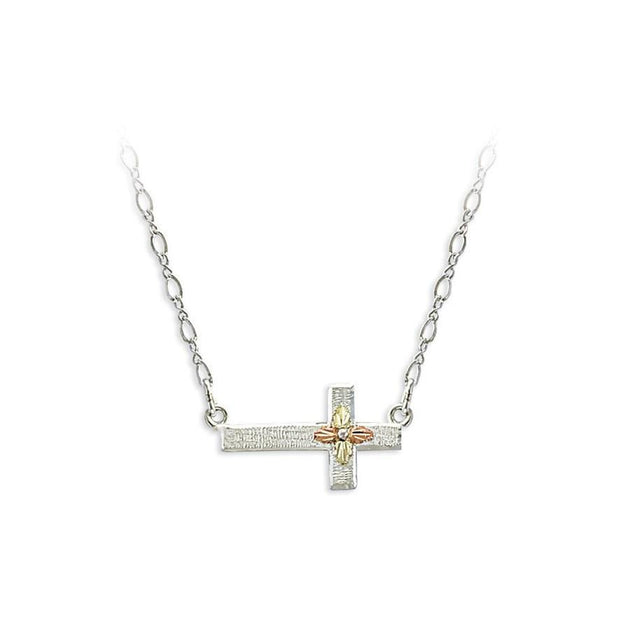 Sterling Silver Black Hills Gold Sideways Cross Pendant - Jewelry