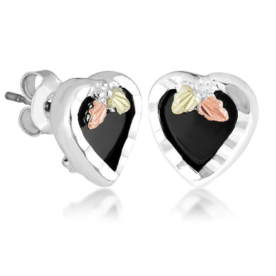 Sterling Silver Black Hills Gold Heart of Onyx Earrings