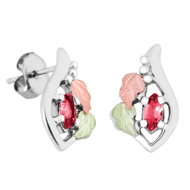 Marquise Genuine Ruby - Sterling Silver Black Hills Gold Earrings