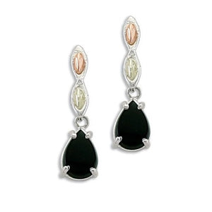 Drops of Onyx - Sterling Silver Black Hills Gold Earrings