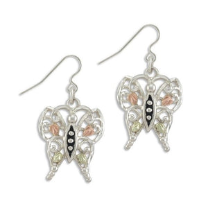 Sterling Silver Black Hills Gold Butterfly Earrings IV