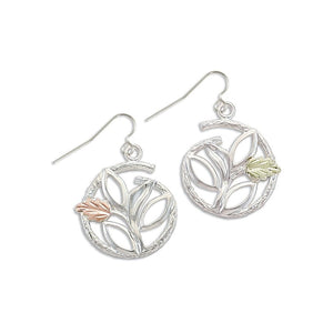 Sterling Silver Black Hills Gold Round Foliage III Earrings