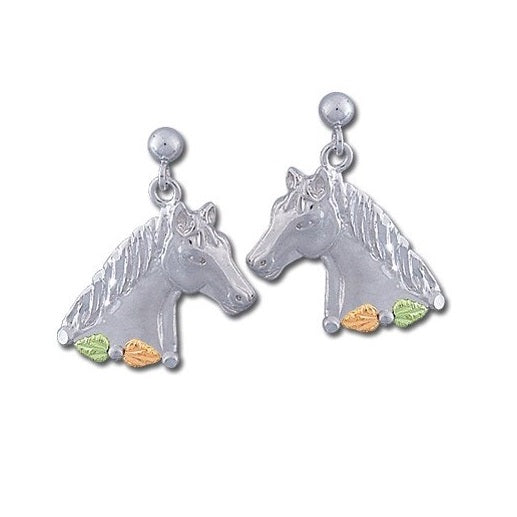 Sterling Silver Black Hills Gold Elegant Horses Earrings