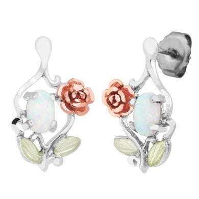 Sterling Silver Black Hills Gold Opal Rose Earrings