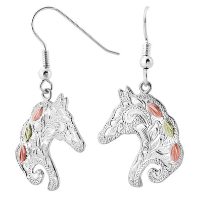 Intricate Horse - Sterling Silver Black Hills Gold Earrings