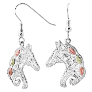 Sterling Silver Black Hills Gold Intricate Horse Earrings