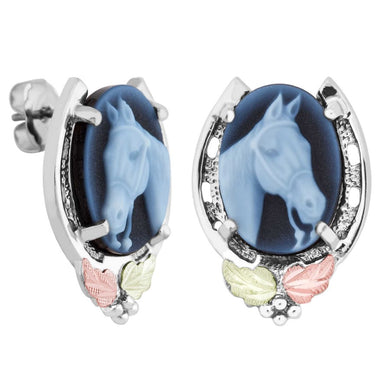 Sterling Silver Black Hills Gold Horse Cameo Earrings