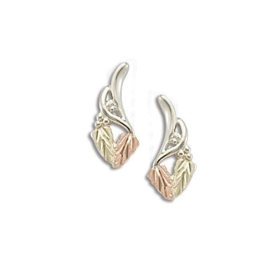 Sterling Silver Black Hills Gold Two Leaf Diamond Earrings